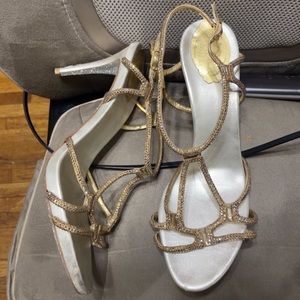 Rene Caovilla Swarovski crystal gold heels size 9